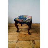 VICTORIAN WALNUT AND NEEDLEPOINT STOOL  LATE 19TH CENTURY 32cm high, 32cm wide