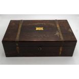 A VICTORIAN ROSEWOOD BRASS BOUND WRITING SLOPE, 13 x 41 x 23cms
