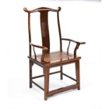 HARDWOOD YOKEBACK ARMCHAIR, GUANMAOYI LATE QING DYNASTY with a soft mat inset seat  115cm high, 67cm