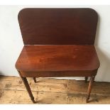 GEORGE III MAHOGANY FOLD OUT TEA TABLE WITH TURNED LEGS AND INLAY