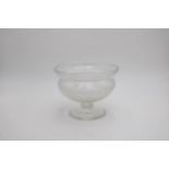 A HEAVY CUT GLASS ROSE BOWL ON SPREADING FOOT BASE, 17cm high, 21cm dia