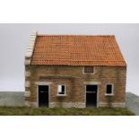 MODEL BARN ON COBBLED AND LONG GRASS BASE, durable moulded construction with 3-D detail, 25cm