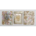 THREE VICTORIAN MOTHER OF PEARL CARD CASES LATE 19TH CENTURY 9.5cm & 10cm high