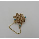 SEED PEARL AND TURQUOISE SET FLORAL BROOCH