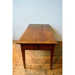 FRENCH FRUIT WOOD FARMHOUSE TABLE ON TAPERED LEGS WITH SINGLE DRAWER