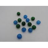 GROUP OF FOURTEEN CHINESE PEKING GLASS BEADS 20TH CENTURY comprising seven blue and seven green