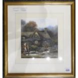 WATERCOLOUR OF COTTAGE SCENE BY DAVID PRITCHARD 21.5 x 20cms