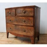 A GEORGE III MAHOGANY BOW-FRONT CHEST OF FOUR DRAWERS, 89 x 89 x 45cms, two short drawers over two