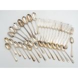 A COLLECTION OF VICTORIAN HALLMARK SILVER RAT TAIL FLAT WARE, comprising of twelve forks, seven
