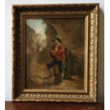 OIL ON CANVAS OF BRIGAND, signed J Barker 24cm wide x 29.5 high