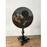 19TH CENTURY PAPIER MACHE PEDESTAL TABLE BASE WITH PAINTED CIRCULAR SLATE TOP, the tilt table