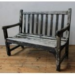 WEATHERED SLATTED GARDEN BENCH,  96 x 122 x 50cms