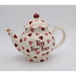 AN EMMA BRIDGEWATER HEART DECORATED 'TEA FOR TWO' TEAPOT IN ORIGINAL BOX, 20cm high