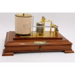 A 19th CENTURY BAROGRAPH ON FITTED MAHOGANY BASE WITH BEVELLED GLASS CASE, the base with a single