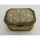 CHINESE GILT-METAL AND IVORY SNUFF BOX QING DYNASTY, 18TH / 19TH CENTURY of canted rectangular