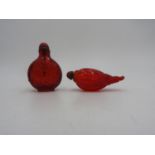 TWO CHINESE PEKING RED-GLASS SNUFF BOTTLES 20TH CENTURY 7cm & 8cm high Property of a lady