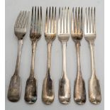 A SET OF SIX HALLMARK SILVER DINNER FORKS, London 1828, total weight 14.6oz