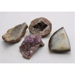 THREE PIECES OF ROCK CRYSTAL INCLUDING AMETHYST CRYSTAL FRAGMENT, AND A WORKED CRYSTAL ORNAMENT