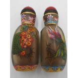 PAIR OF CHINESE FAMILLE ROSE ENAMEL DECORATED GLASS SNUFF BOTTLES 20TH CENTURY painted with fruit