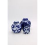 THREE CHINESE BLUE AND WHITE GINGER JARS 20TH CENTURY 13cm high and smaller