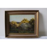 ATTRIBUTED TO EVELYN LINA LINTON (nee E. L. BECKLES) ROCKY OUTCROP oil on board, framed 23cm high,