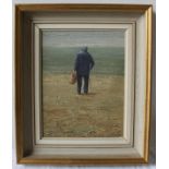 DENNIS SYRETT (b.1934) ON THE BEACH AT STUDLAND oil on canvas, signed lower right, framed 23 X 16.