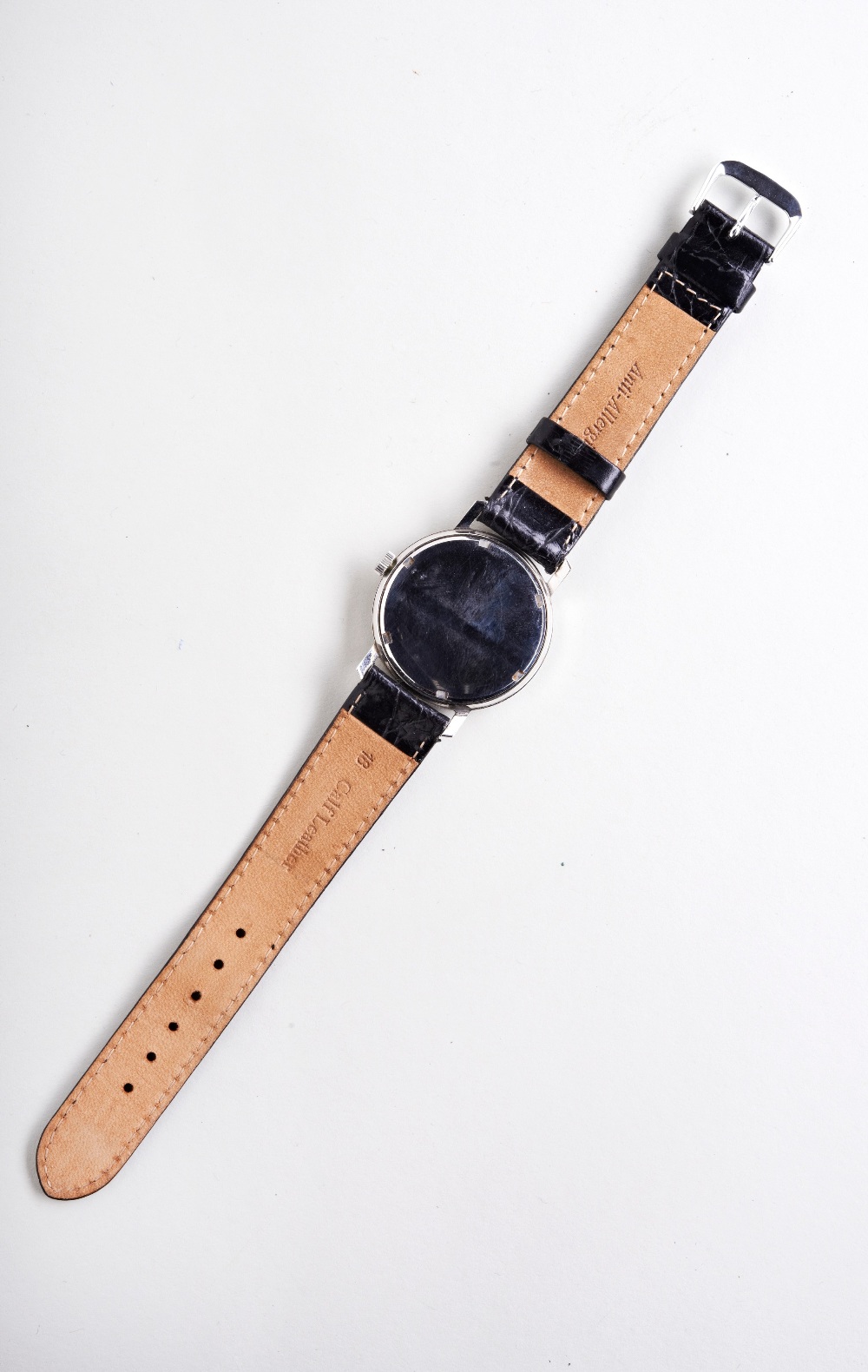 VERTEX REVUE NAUTIQUE STEEL WATCH, c1960s, with baton numerals and silvered dial and later leather - Image 3 of 3