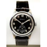 HELVETIA 'DH' WORLD WAR II GERMAN MILITARY WATCH, black dial with luminous numerals, old black