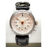TRIPLE PUSHER STEEL MILITARY CHRONOGRAPH, PROBABLY BY PIERCE, c1945-50, case back with broad