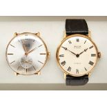 AVIA GOLD PLATED GENTS MANUAL WIND DRESS WATCH, c1960s, pearlised silver dial with baton numerals,