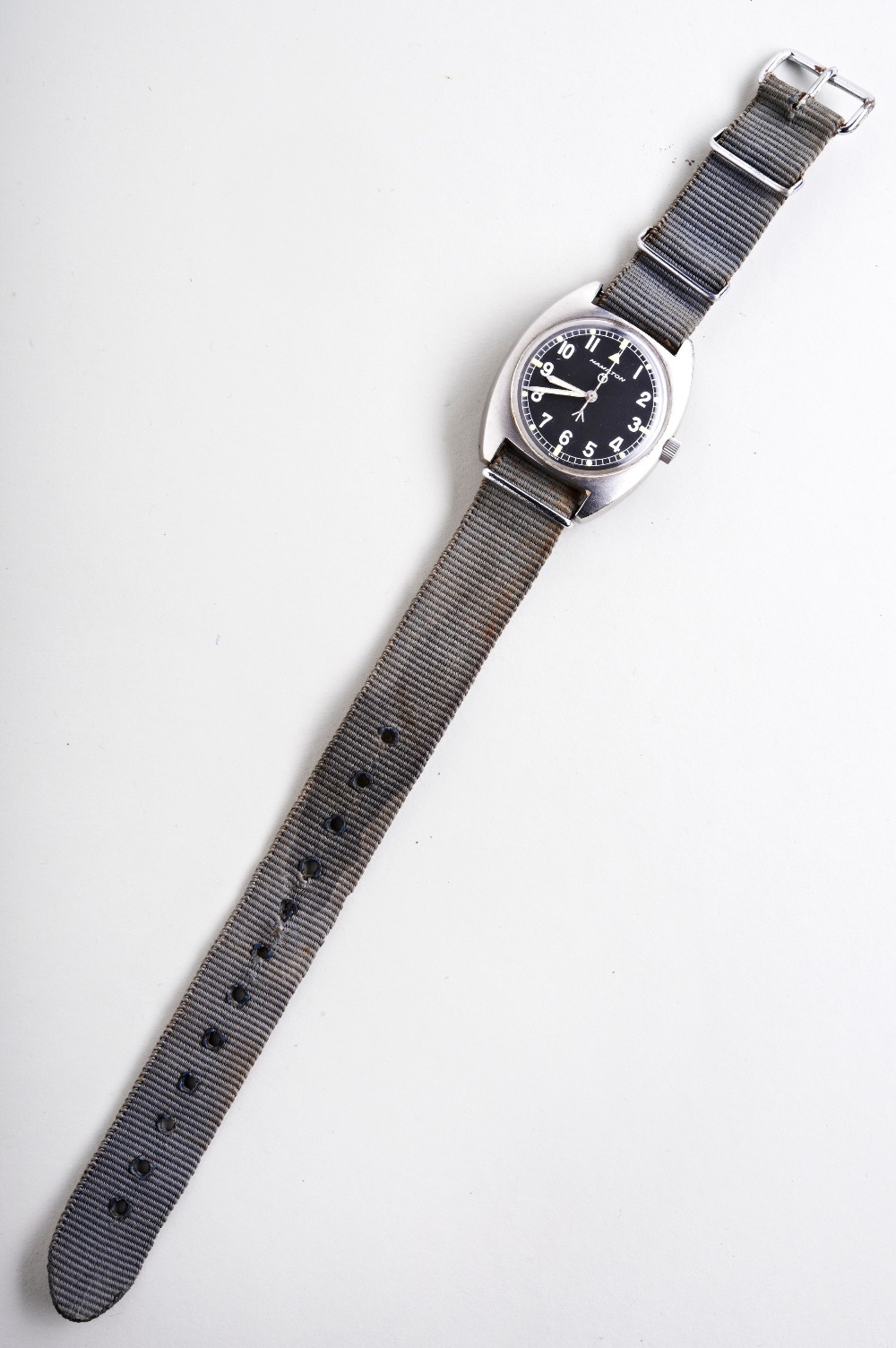 HAMILTON MILITARY MANUAL WIND WATCH, 1970s, tritium dial with arrow mark, Case back with arrow - Image 2 of 3