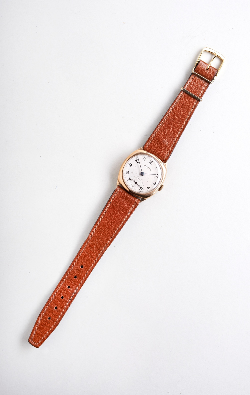 VERTEX 9CT GOLD MANS WRISTWATCH, c1940s, with later brown leather strap. PROVENANCE: The - Image 2 of 3