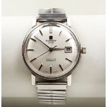 TISSOT SEASTAR AUTOMATIC STEEL GENTS DRESS WATCH, c1960s, the silvered dial with date aperture and