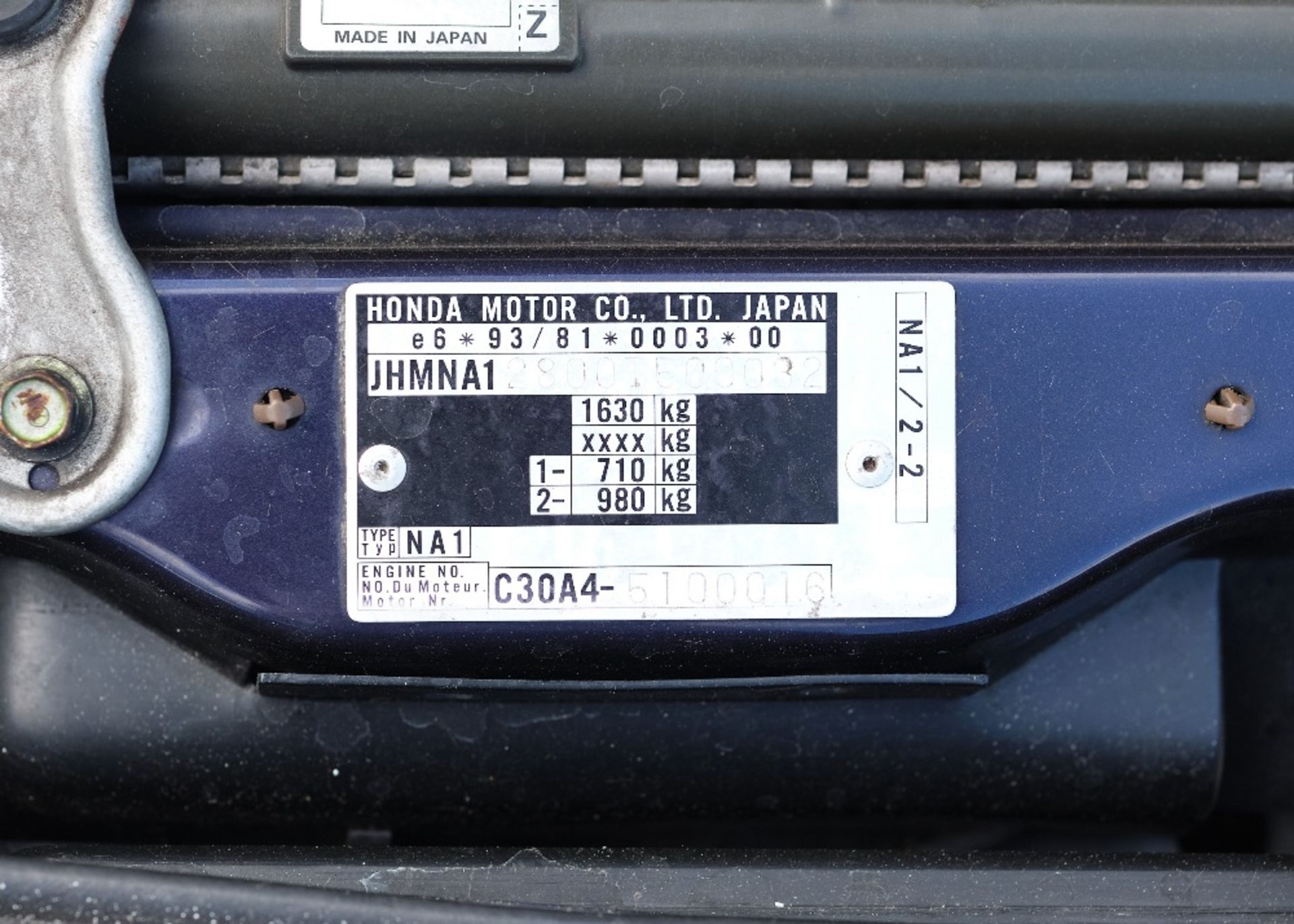 1996 HONDA NSX TARGA Registration Number: 32 NSX         Chassis Number: JHMA01/2800T/500032 - Image 20 of 29