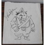 TWO SIGNED JOHN RYAN PEN AND INK ILLUSTRATIONS OF CAPTAIN PUGWASH AND CUT THROAT JAKE, 42.5 x 37.5