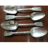 TWO PAIRS OF GEORGIAN HALLMARK SILVER SERVING SPOONS, Exeter 1817 and London 1824