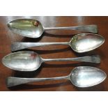 TWO PAIRS OF GEORGIAN HALLMARK SILVER SERVING SPOONS, London 1811 and 1805, total weight 7.5 oz