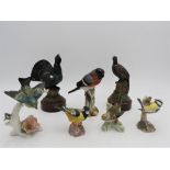 A MEISSEN CHAFFINCH FIGURE AND SIX OTHER BIRD ORNAMENTS, including a Goebel finch, Goebel blue