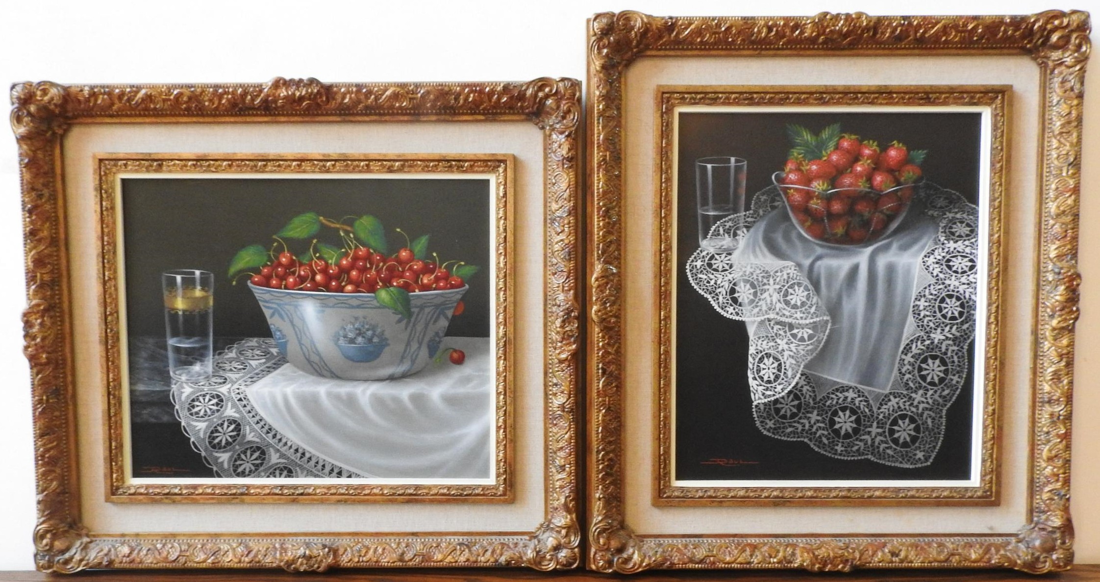 A PAIR OF SPANISH STILL LIFE OIL ON CANVASES OF FRUIT, SIGNED RAUL, 36 x 44 cm and similar