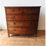 A LATE GEORGE III MAHOGANY BOW FRONT CHEST OF FIVE DRAWERS, two short drawers over three long