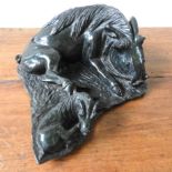 ZIMBABWEAN CARVED SERPENTINE FIGURE OF WARTHOG AND BABY, 34 cm long