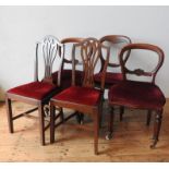 FIVE ASSORTED 19TH CENTURY MAHOGANY DINING CHAIRS, including balloon back chairs and others