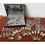 A MAPPIN & WEBB SILVER PLATED SIX PLACE SETTING CUTLERY SET, and a Viners King's Pattern canteen