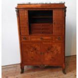 A 20TH CENTURY WALNUT VENEER LOUIS XVI STYLE SECRETAIRE, a tambour roll enclosing seven trinket