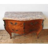A 20th CENTURY LOUIS XV STYLE CONTINENTAL MARBLE TOP BOMBE CHEST, the two drawer chest with floral