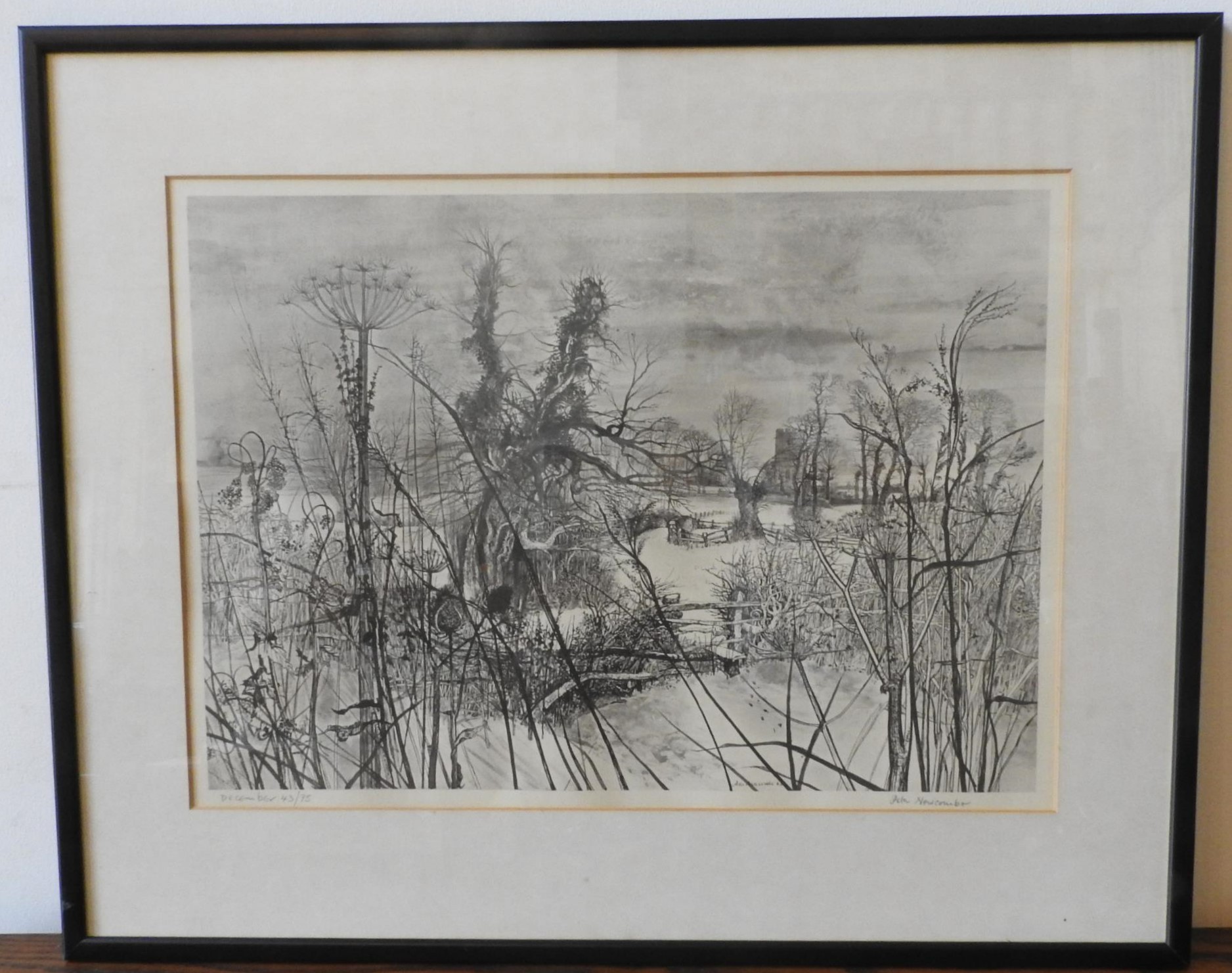 SIGNED AND NUMBERED WINTER SCENE MONOCHROME PRINT BY PETER , signed in pencil on lower edge and