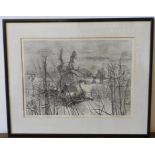 SIGNED AND NUMBERED WINTER SCENE MONOCHROME PRINT BY PETER , signed in pencil on lower edge and