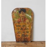 A PAINTED WOODEN FUNFAIR-STYLE SIGN, 82 x 36 cm