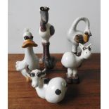 A SET OF FIVE CONTEMPORARY CRACKLE GLAZE ANIMAL FIGURES, comprising of a bull, duck, horse,