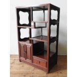 A CHINESE HARDWOOD DISPLAY SHELF UNIT, with cupboard space, 107 x 71 x 36 cm